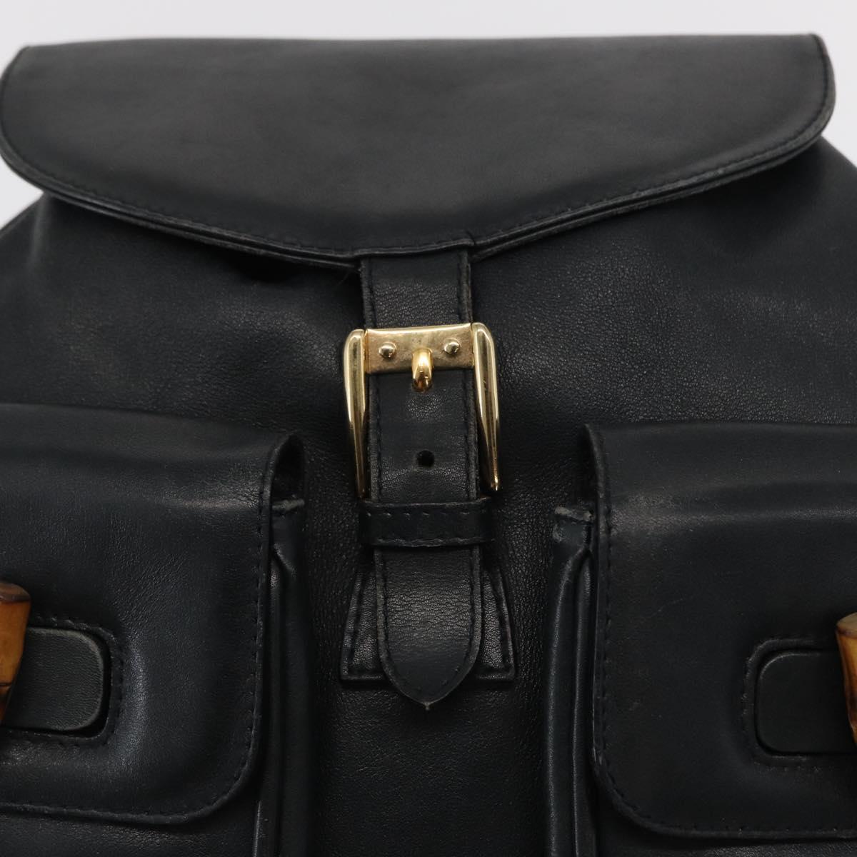 GUCCI Bamboo Backpack Leather Black Gold 003 2058 0016 Auth 165229