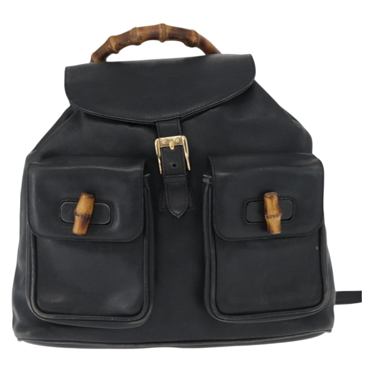 GUCCI Bamboo Backpack Leather Black Gold 003 2058 0016 Auth 165229