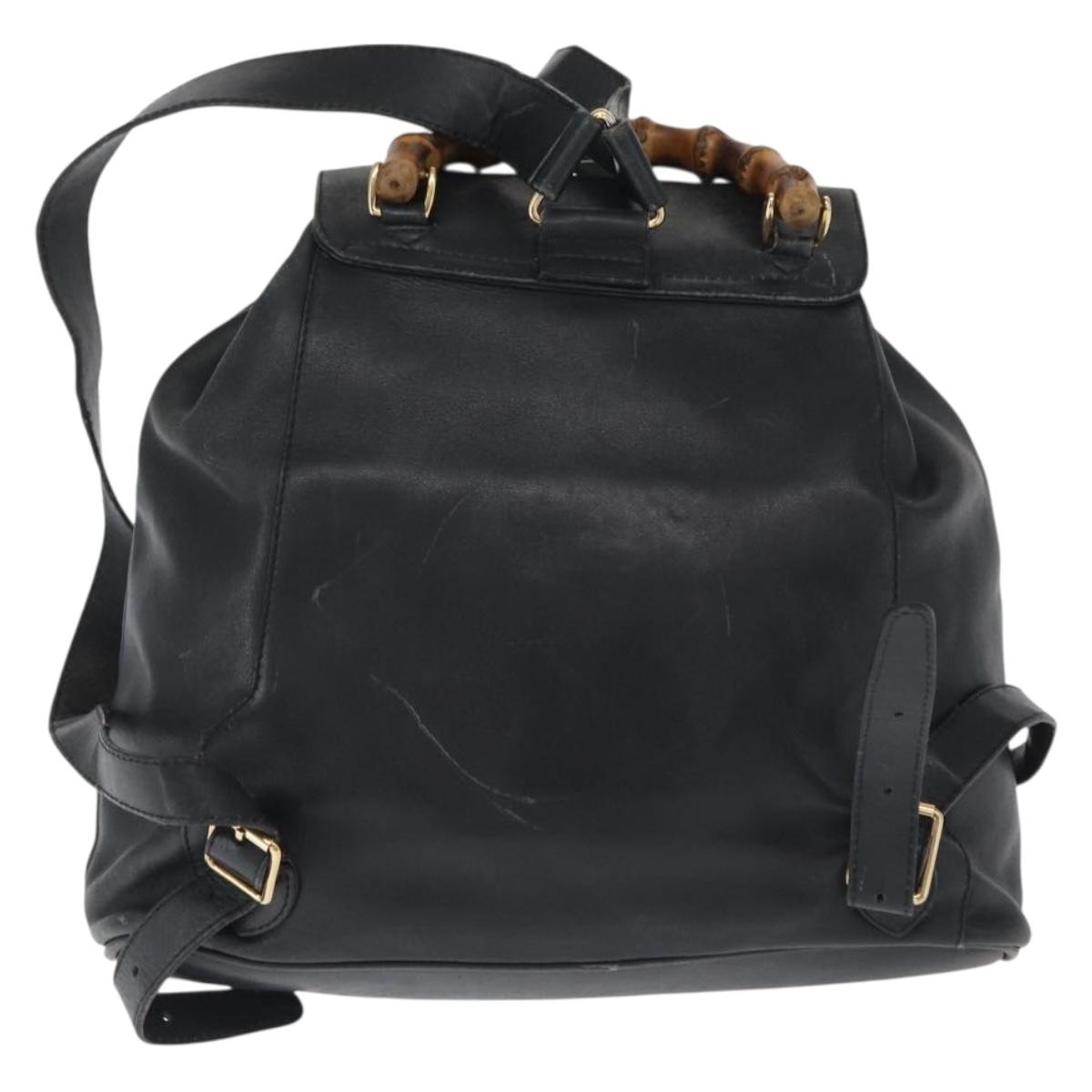 GUCCI Bamboo Backpack Leather Black Gold 003 2058 0016 Auth 165229