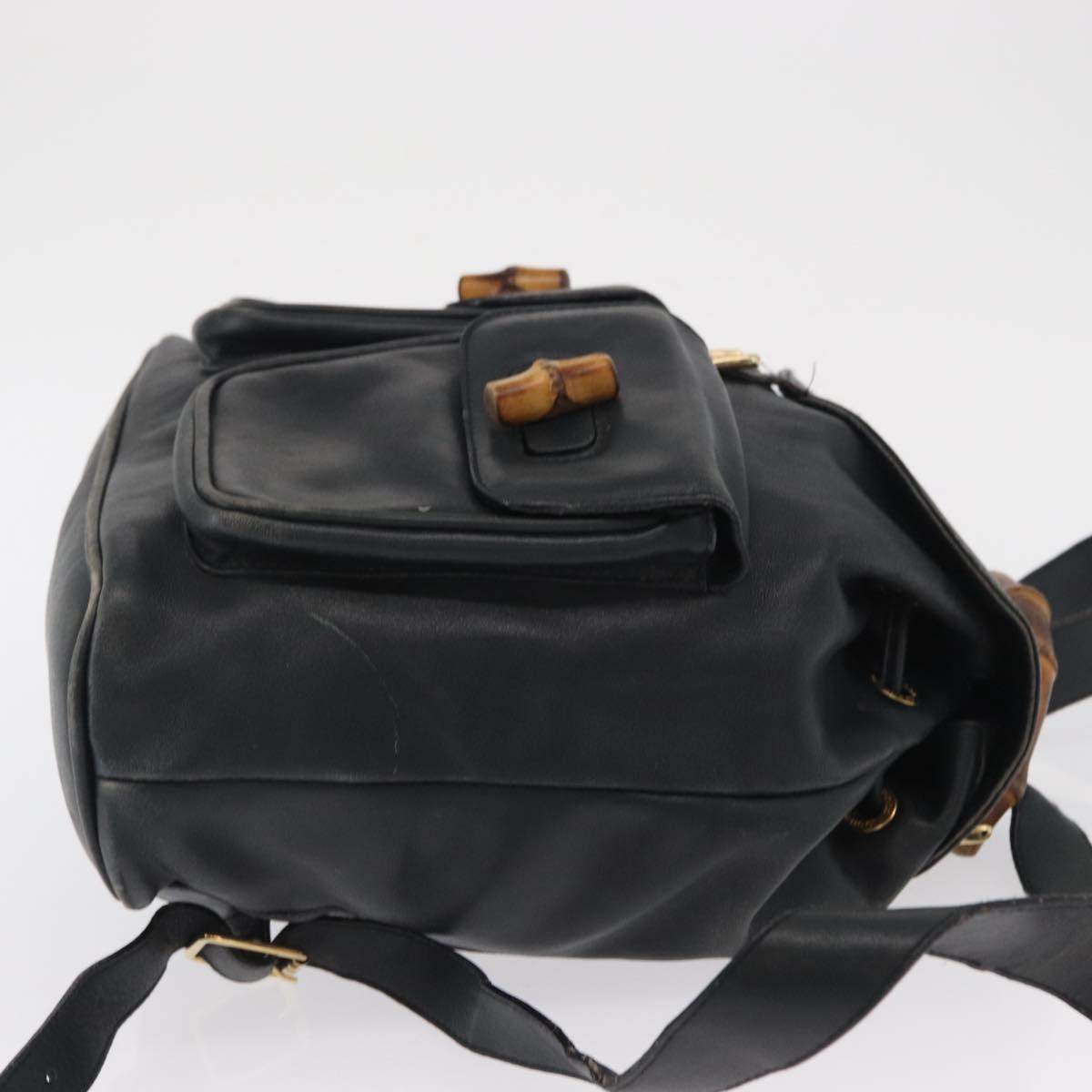 GUCCI Bamboo Backpack Leather Black Gold 003 2058 0016 Auth 165229