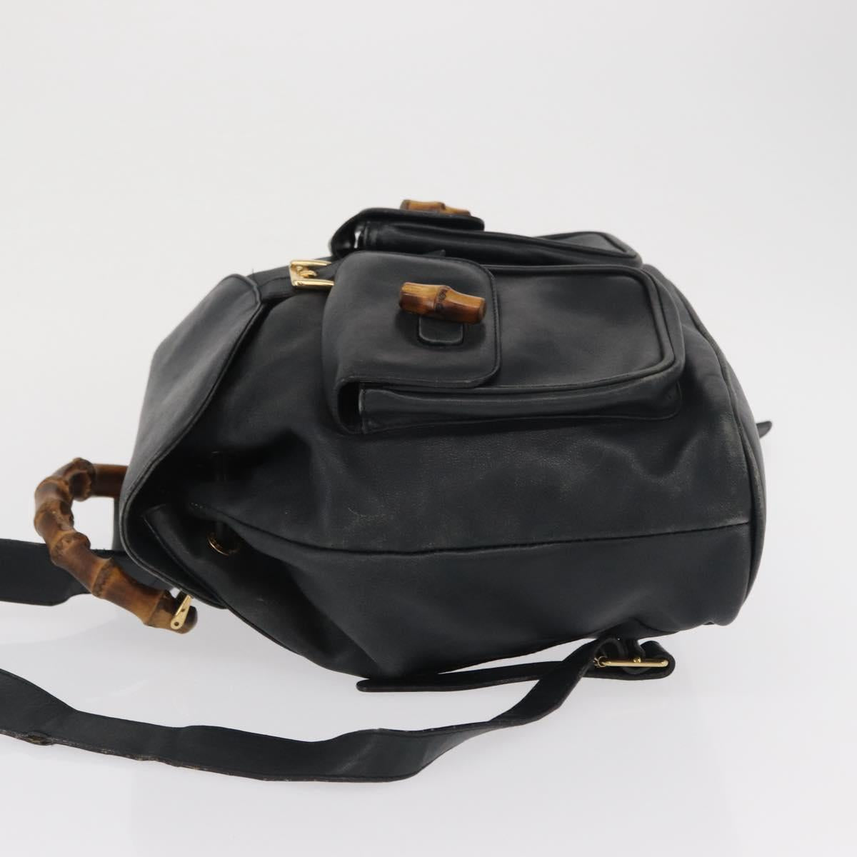 GUCCI Bamboo Backpack Leather Black Gold 003 2058 0016 Auth 165229