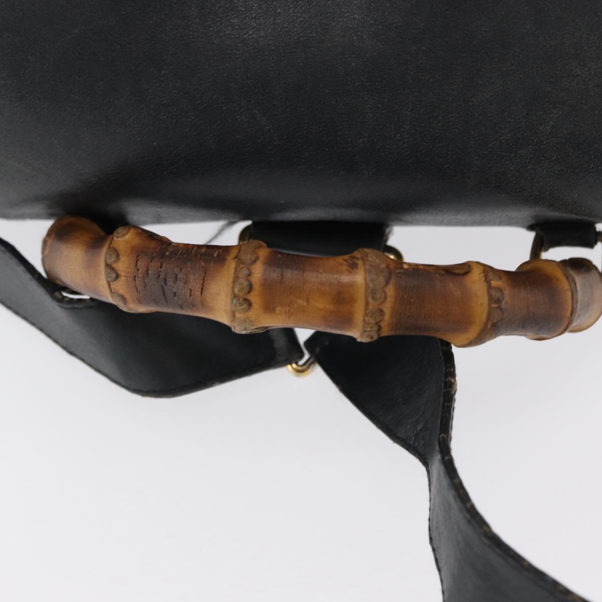 GUCCI Bamboo Backpack Leather Black Gold 003 2058 0016 Auth 165229