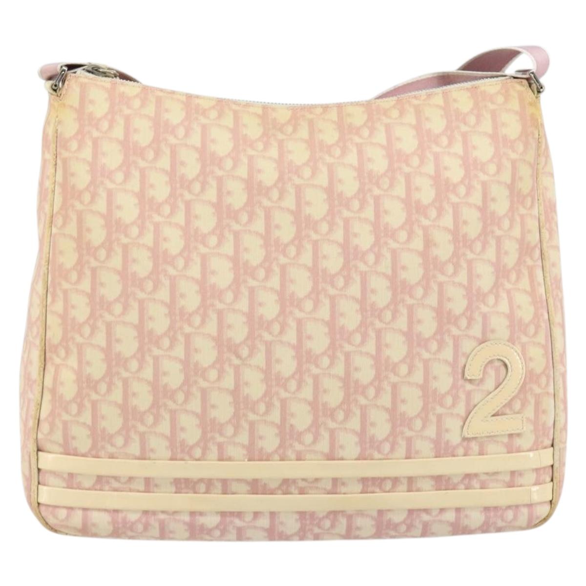 Christian Dior Trotter Canvas Shoulder Bag PVC Pink Silver Auth 165231