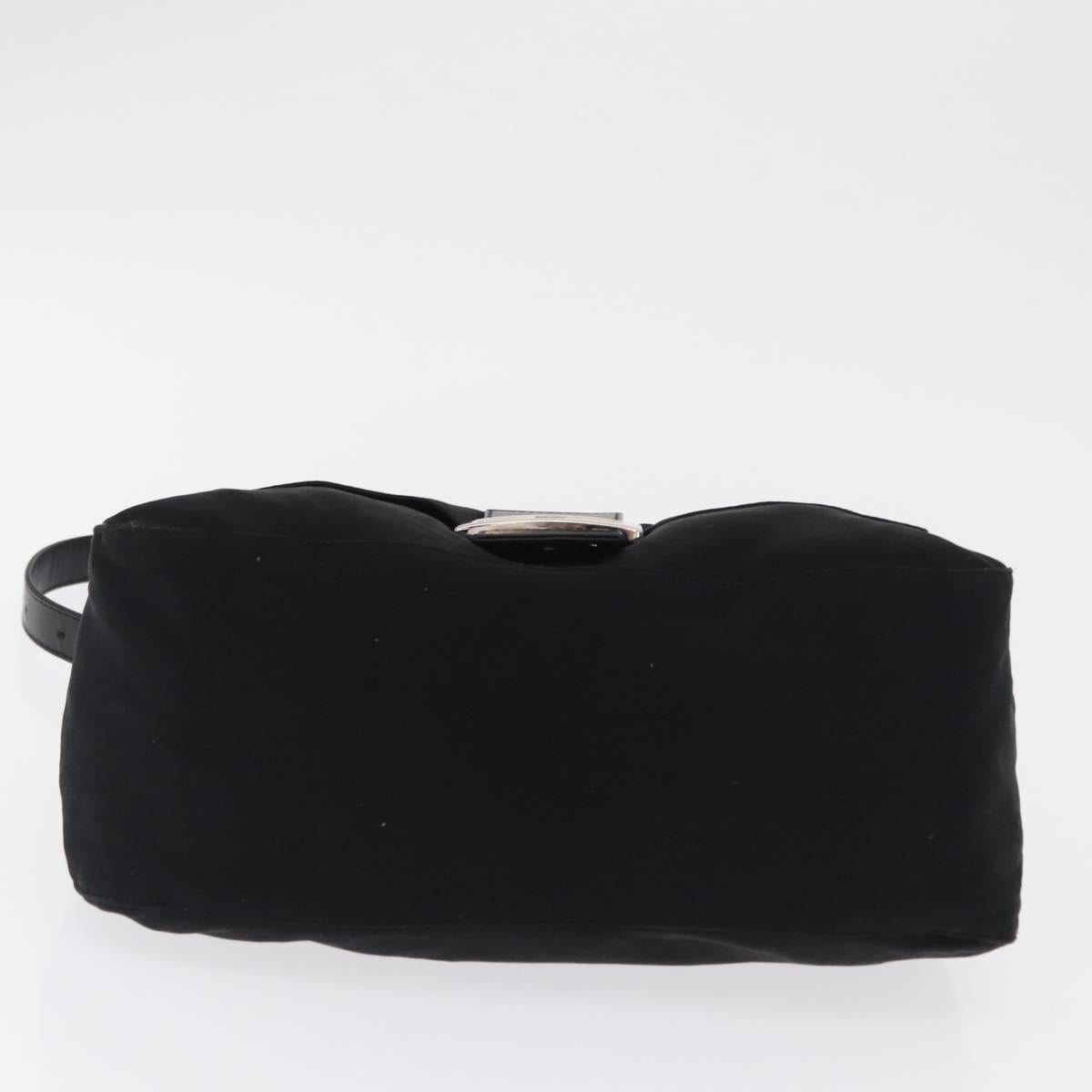 FENDI Mamma Baguette Shoulder Bag Nylon Black Silver Auth 165232