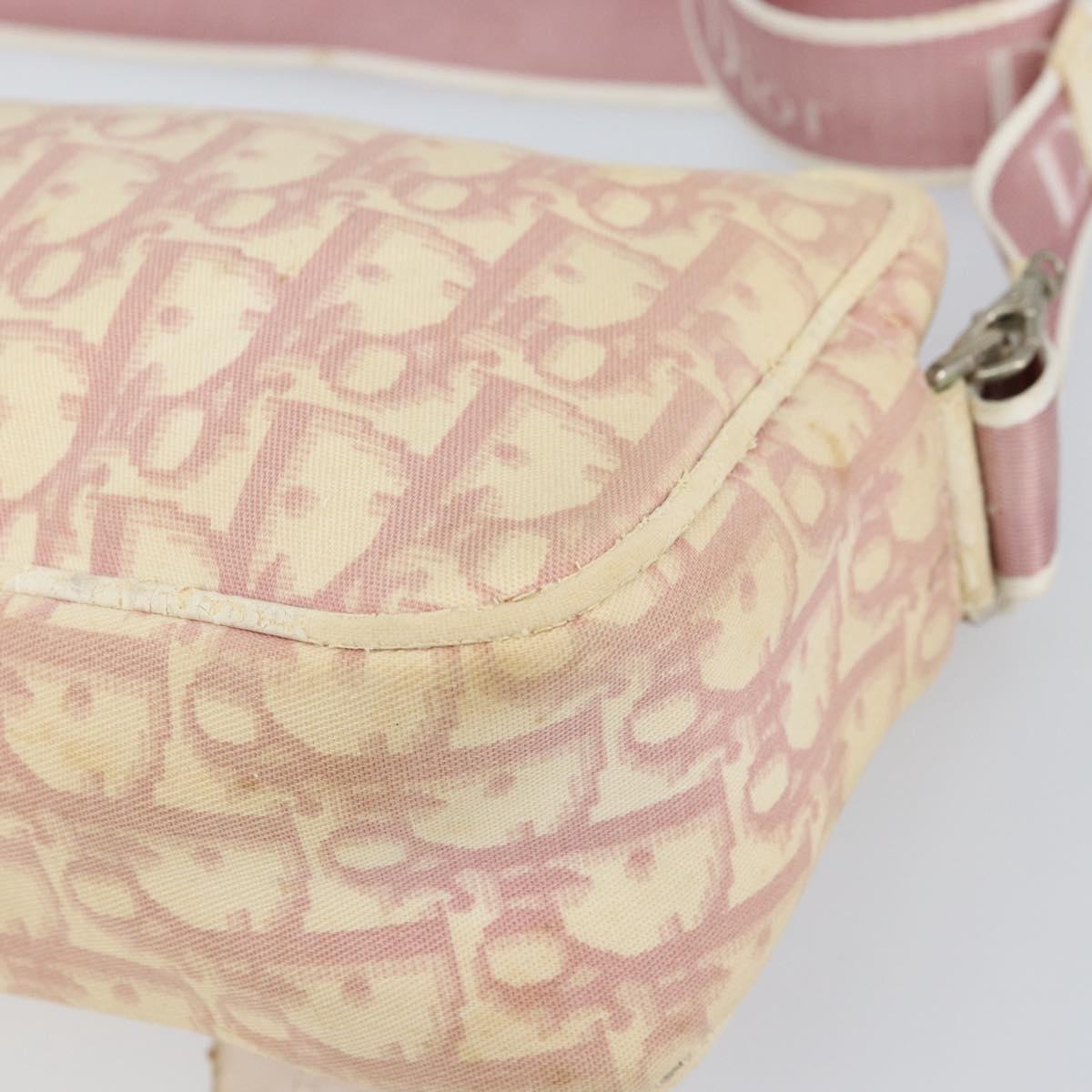 Christian Dior Trotter Canvas Shoulder Bag PVC Pink Silver Auth 165233