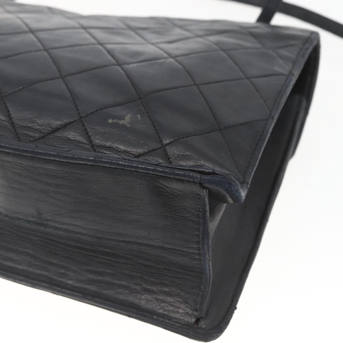 CHANEL Matelasse Shoulder Bag Lamb Skin Black Gold CC Auth 165240