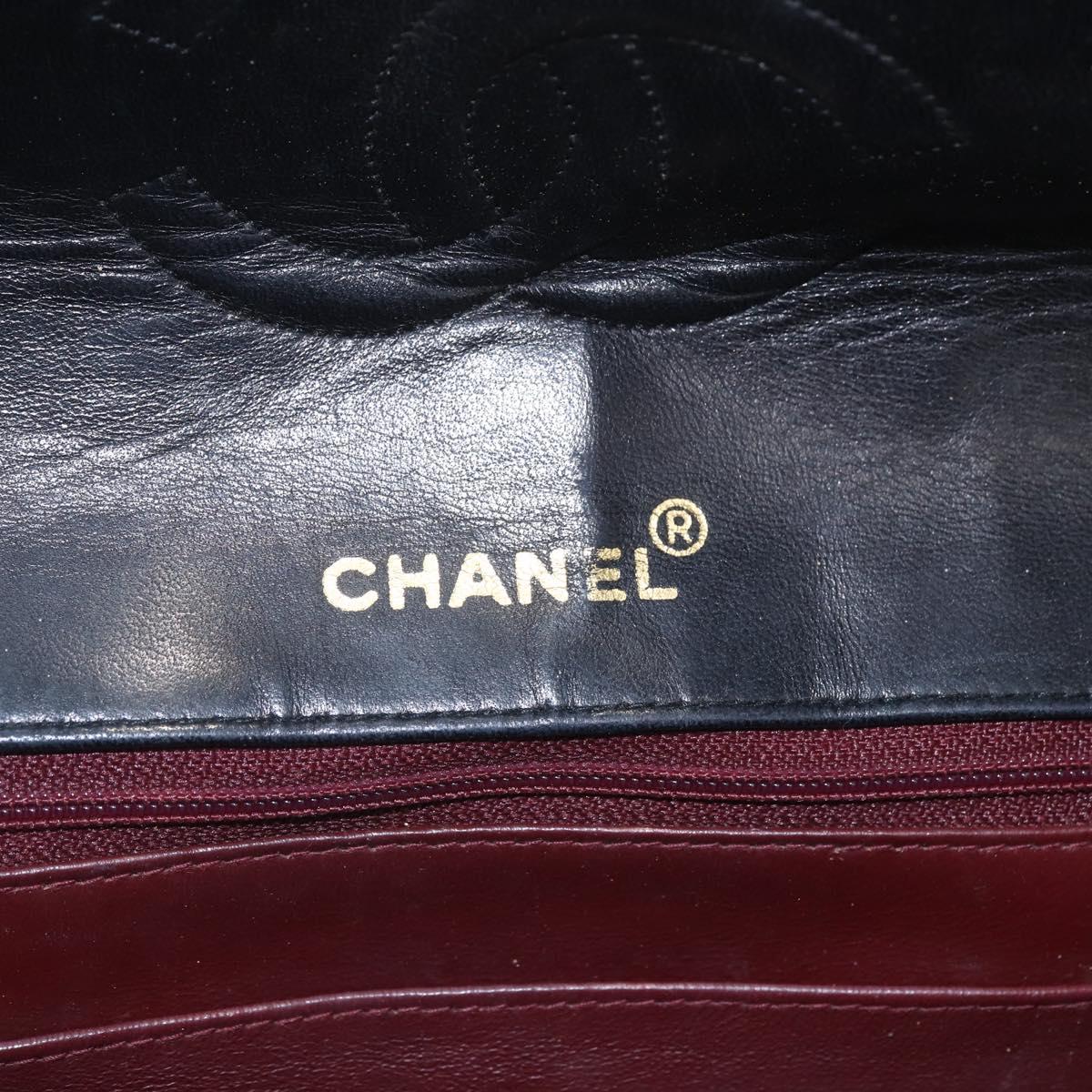 CHANEL Matelasse Shoulder Bag Lamb Skin Black Gold CC Auth 165240