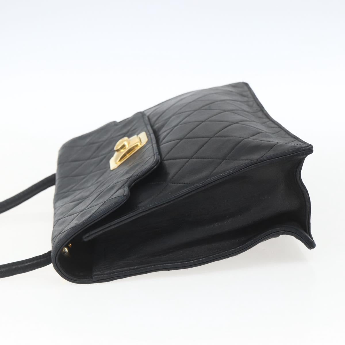CHANEL Matelasse Shoulder Bag Lamb Skin Black Gold CC Auth 165240