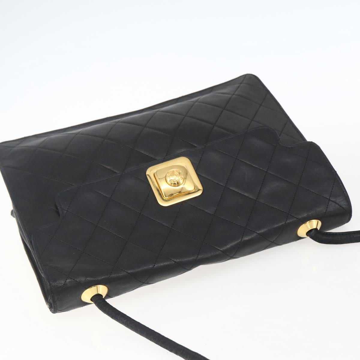CHANEL Matelasse Shoulder Bag Lamb Skin Black Gold CC Auth 165240