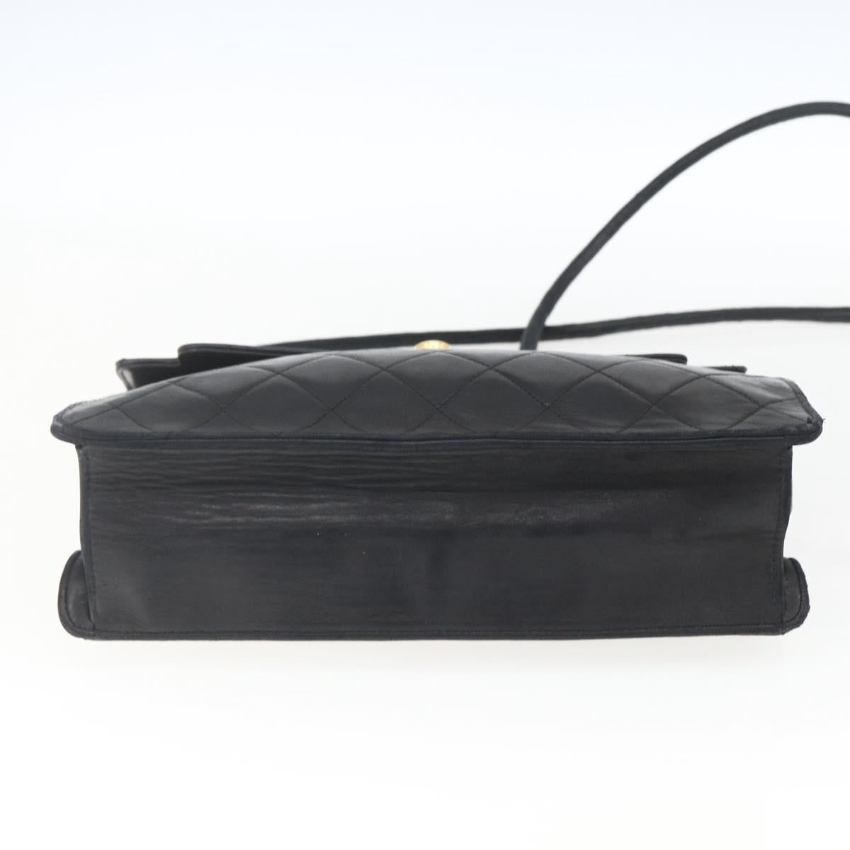 CHANEL Matelasse Shoulder Bag Lamb Skin Black Gold CC Auth 165240