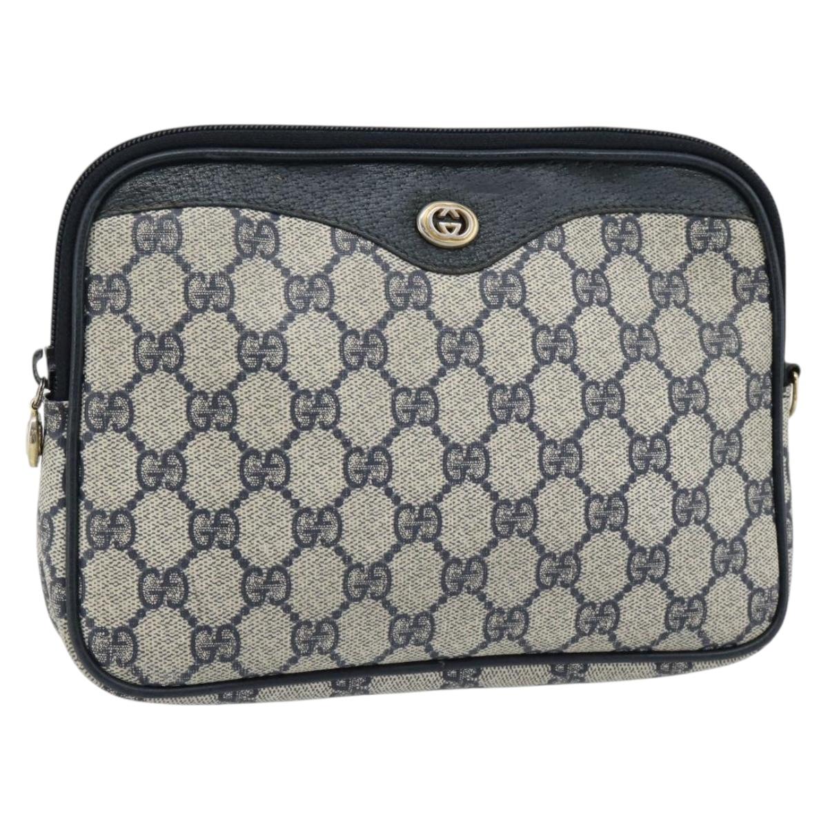 GUCCI GG Supreme Shoulder Bag PVC Navy Gold 97 02 068 Auth 165251