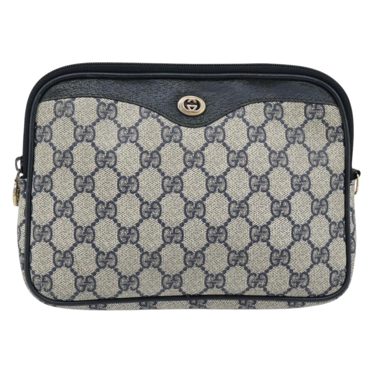 GUCCI GG Supreme Shoulder Bag PVC Navy Gold 97 02 068 Auth 165251