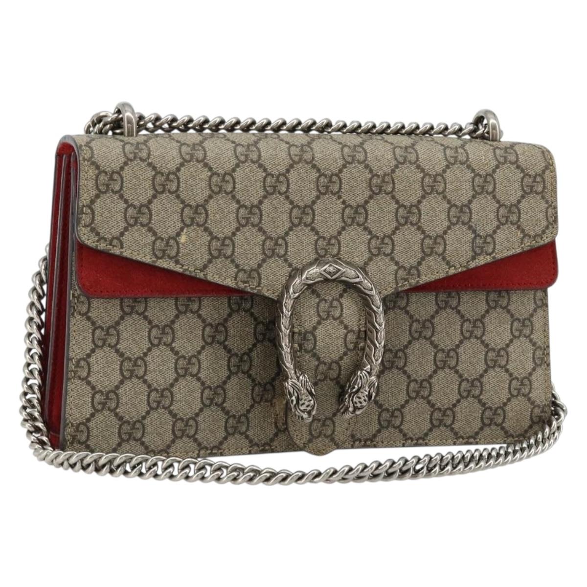 GUCCI GG Supreme Dionysus Chain Shoulder Bag PVC Beige Silver 400249 Auth 165253