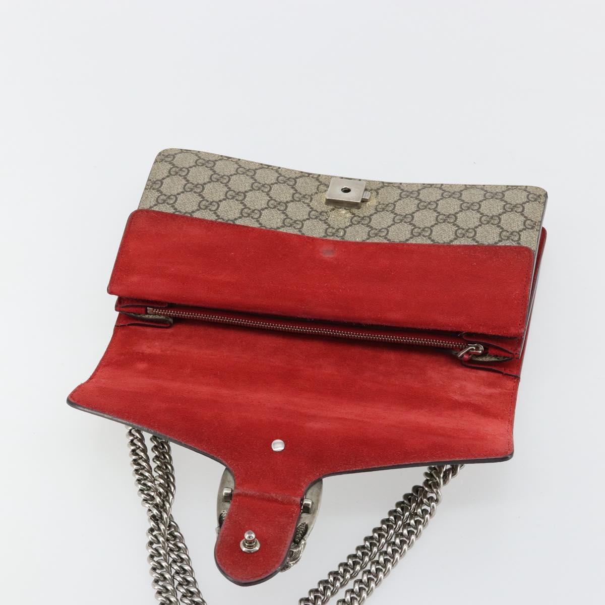 GUCCI GG Supreme Dionysus Chain Shoulder Bag PVC Beige Silver 400249 Auth 165253