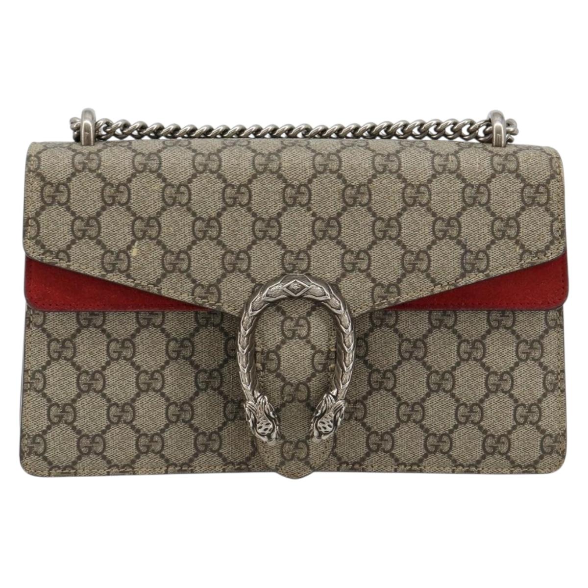GUCCI GG Supreme Dionysus Chain Shoulder Bag PVC Beige Silver 400249 Auth 165253