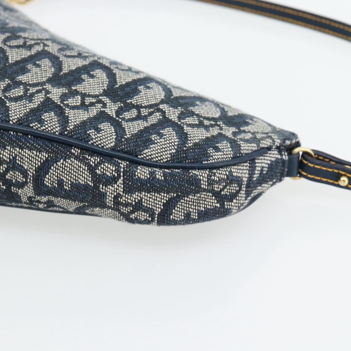 Christian Dior Trotter Canvas Saddle Pouch Navy Gold Auth 165254V