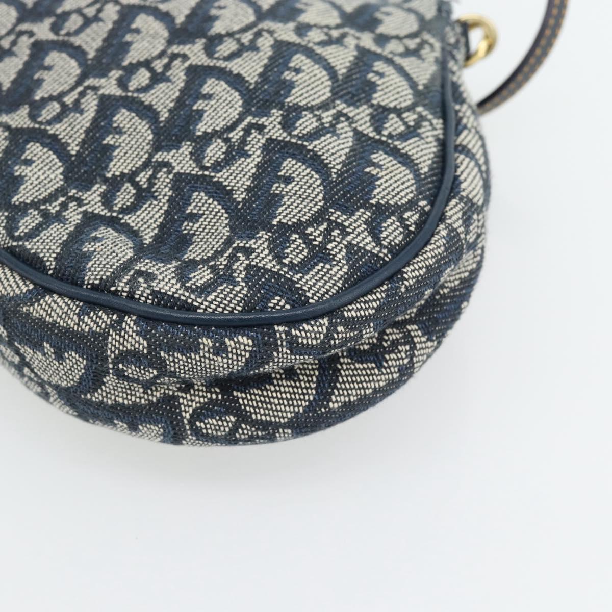 Christian Dior Trotter Canvas Saddle Pouch Navy Gold Auth 165254V