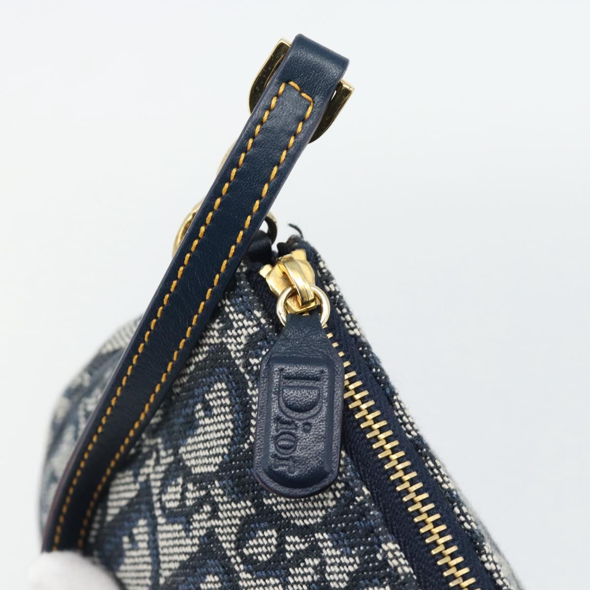 Christian Dior Trotter Canvas Saddle Pouch Navy Gold Auth 165254V