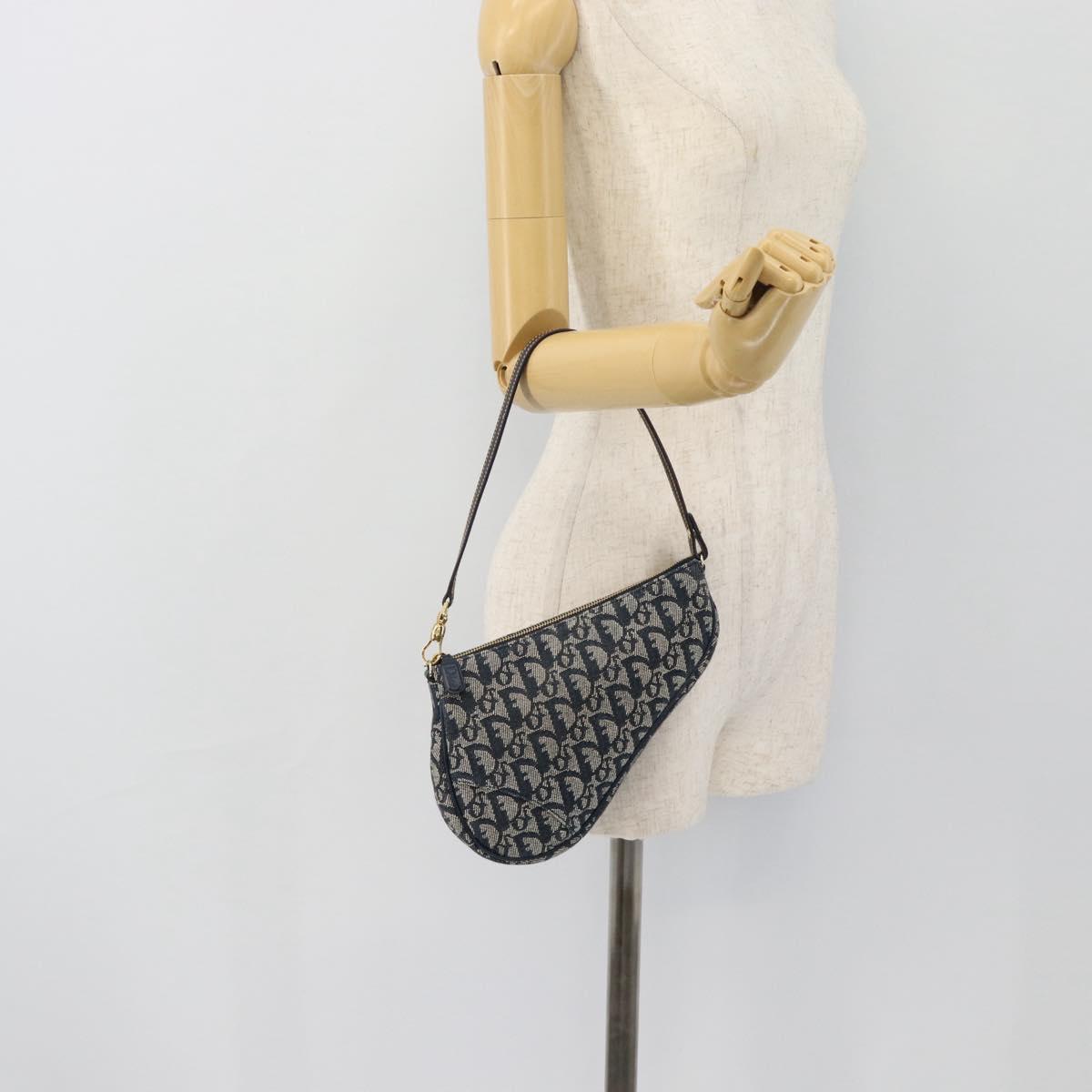 Christian Dior Trotter Canvas Saddle Pouch Navy Gold Auth 165254V