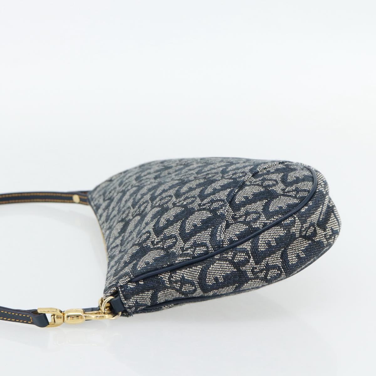 Christian Dior Trotter Canvas Saddle Pouch Navy Gold Auth 165254V