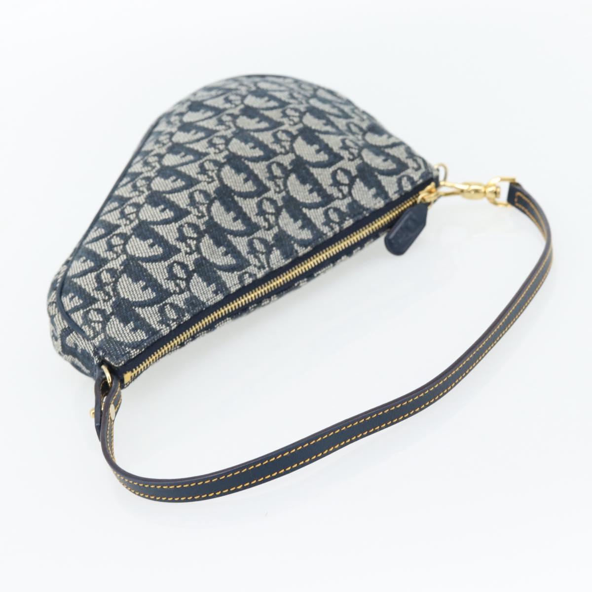 Christian Dior Trotter Canvas Saddle Pouch Navy Gold Auth 165254V