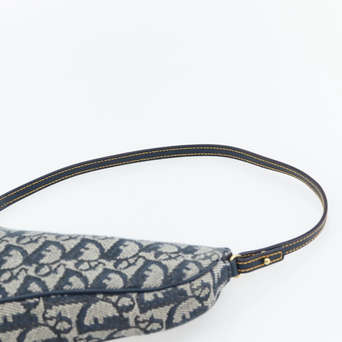 Christian Dior Trotter Canvas Saddle Pouch Navy Gold Auth 165254V