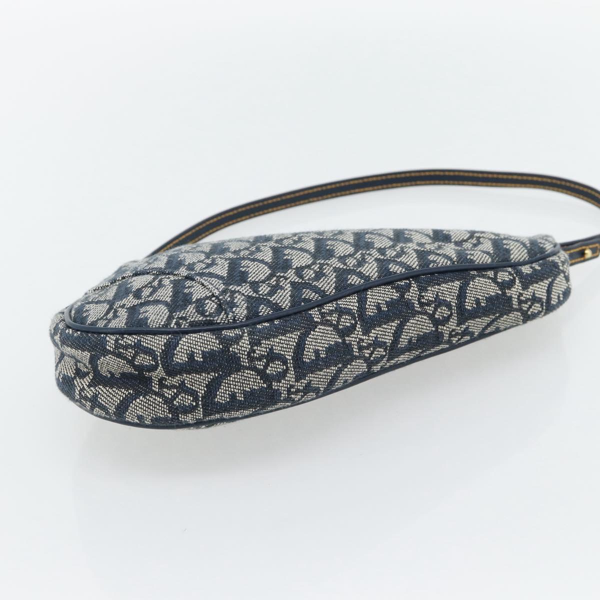 Christian Dior Trotter Canvas Saddle Pouch Navy Gold Auth 165254V