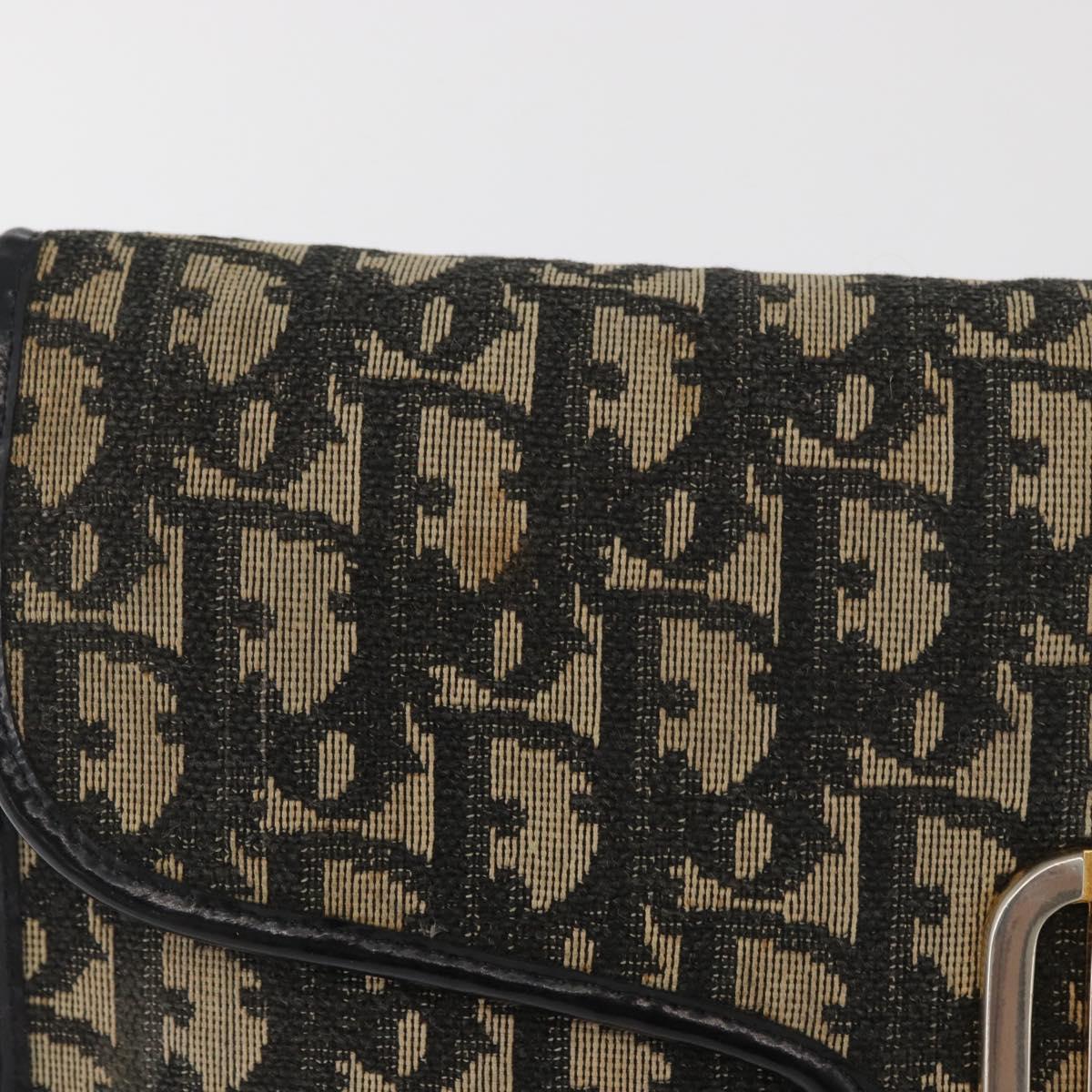 Christian Dior Trotter Canvas Shoulder Bag Navy Gold Auth 165259