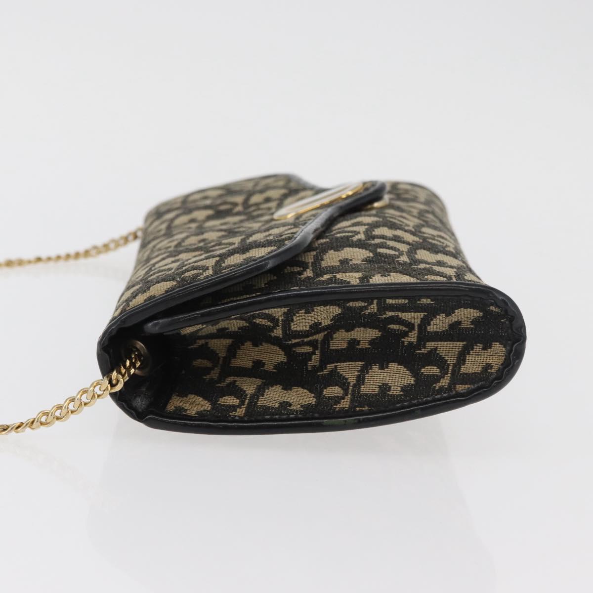 Christian Dior Trotter Canvas Shoulder Bag Navy Gold Auth 165259