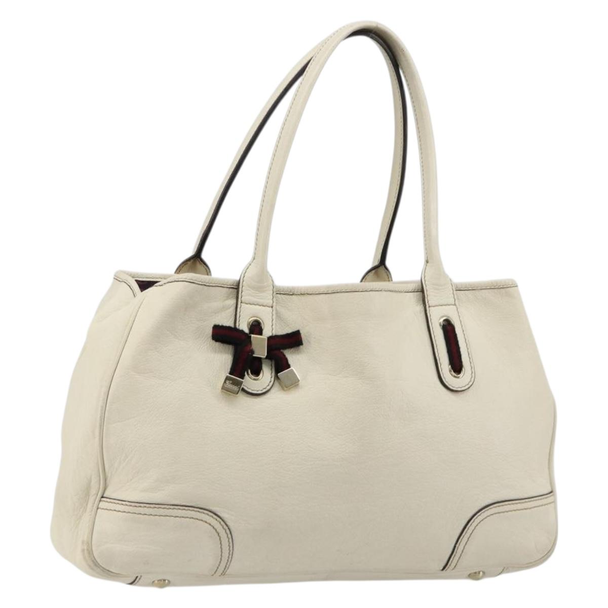 GUCCI Princi Tote Bag Leather White Gold 163805 Auth 165261