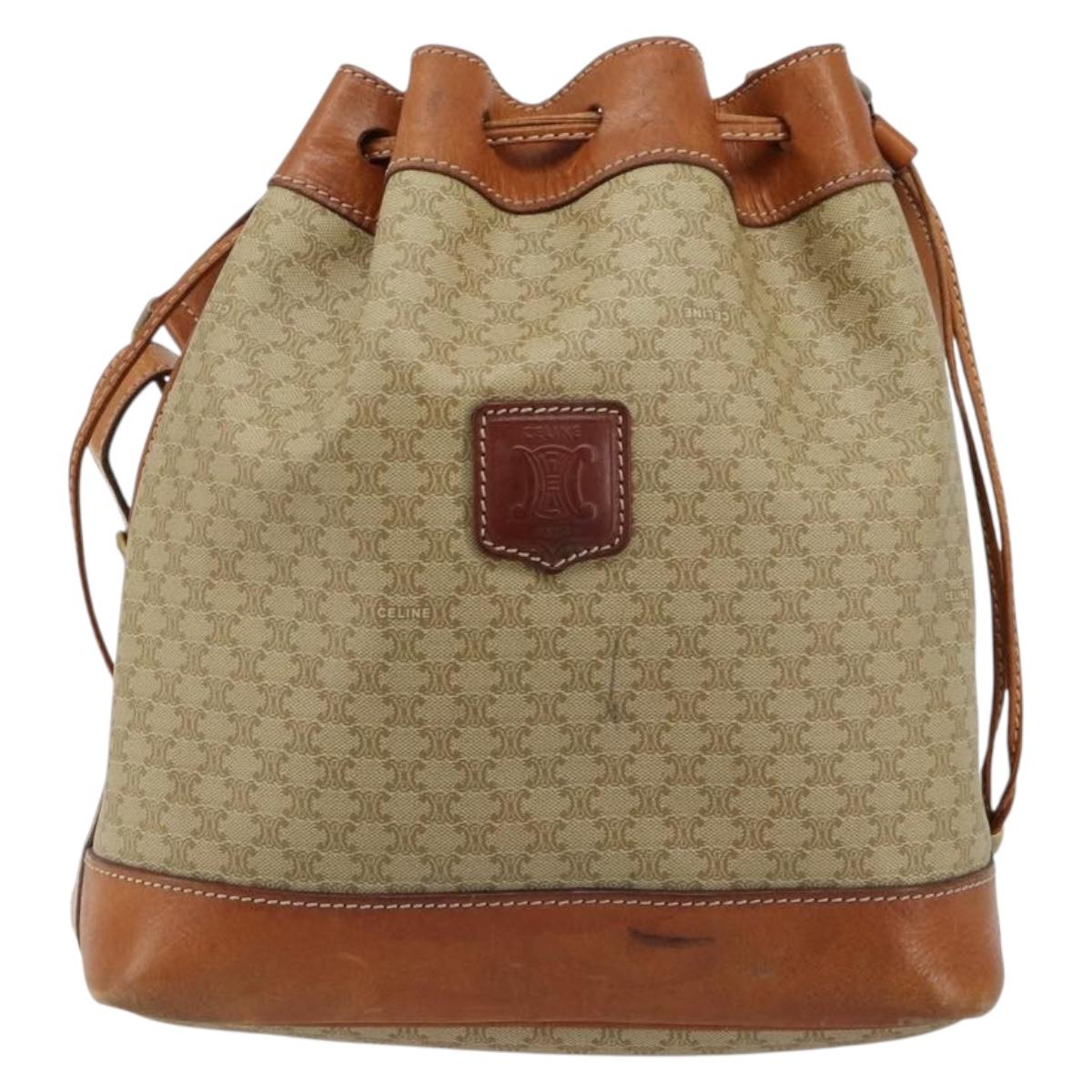 CELINE Macadam Canvas Shoulder Bag PVC Beige Gold Auth 165262