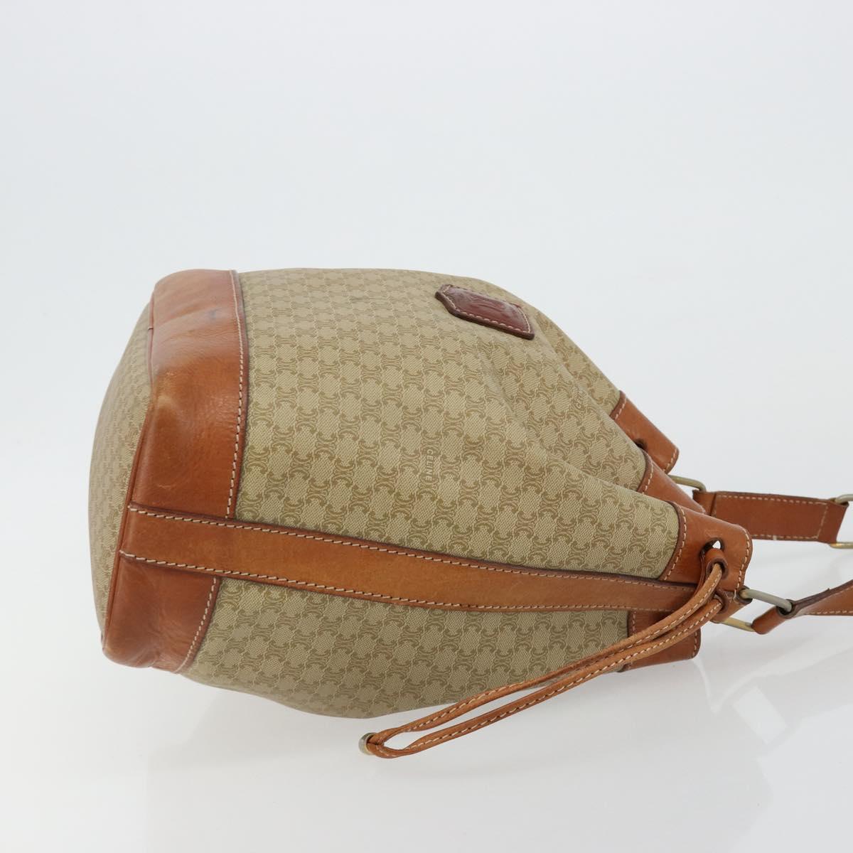 CELINE Macadam Canvas Shoulder Bag PVC Beige Gold Auth 165262