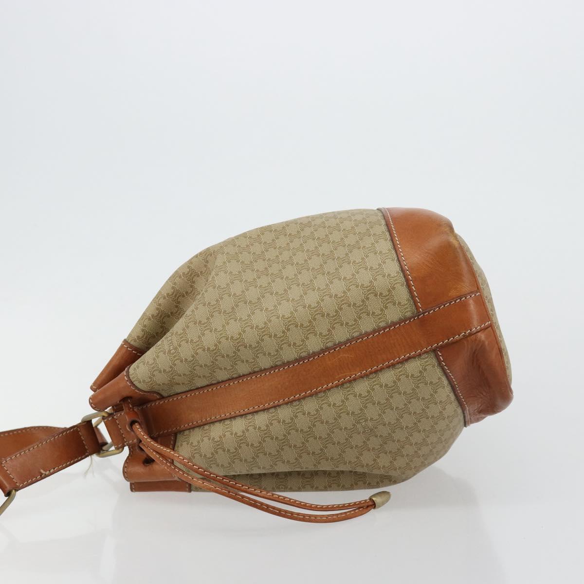 CELINE Macadam Canvas Shoulder Bag PVC Beige Gold Auth 165262