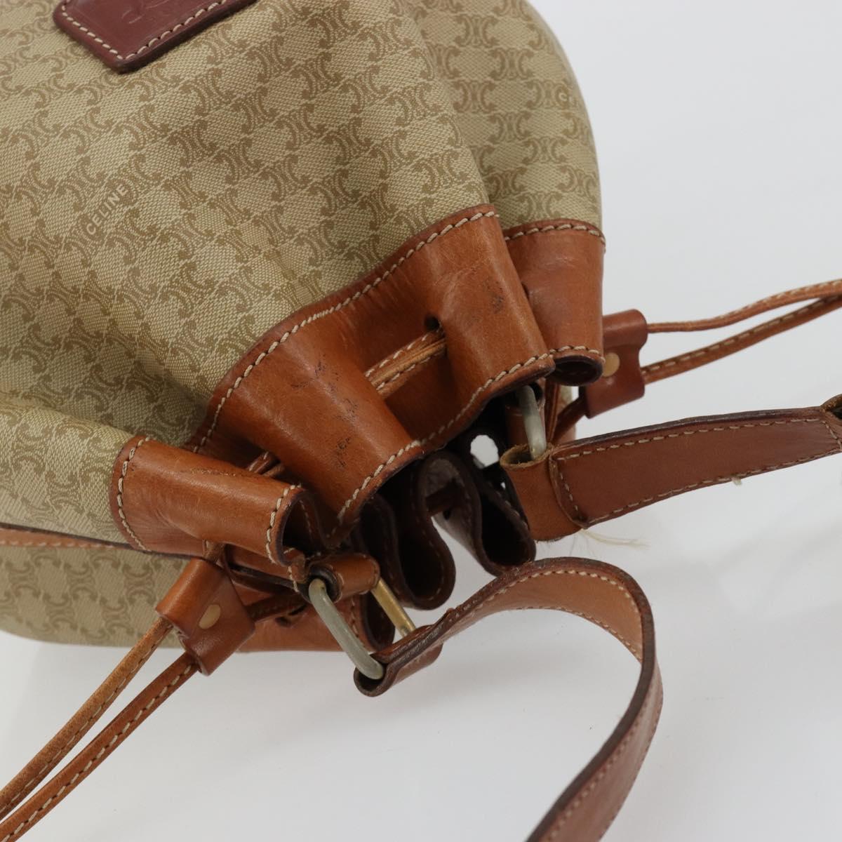 CELINE Macadam Canvas Shoulder Bag PVC Beige Gold Auth 165262