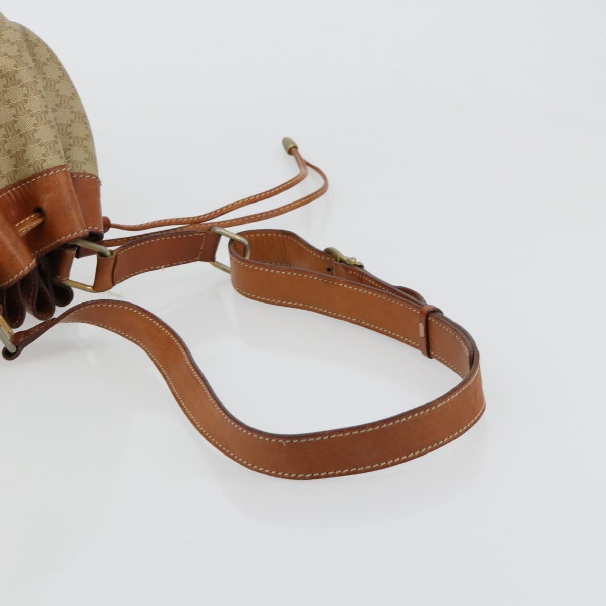 CELINE Macadam Canvas Shoulder Bag PVC Beige Gold Auth 165262