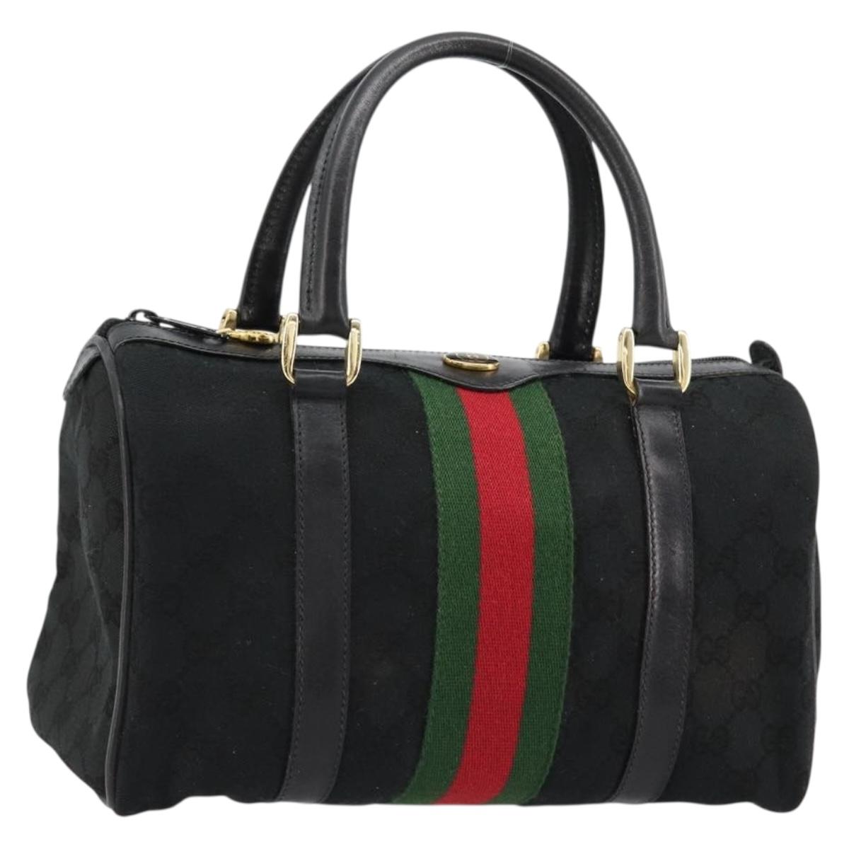 GUCCI GG Canvas Web Sherry Line Hand Bag Black Gold 012 3841 28 39 Auth 165263A