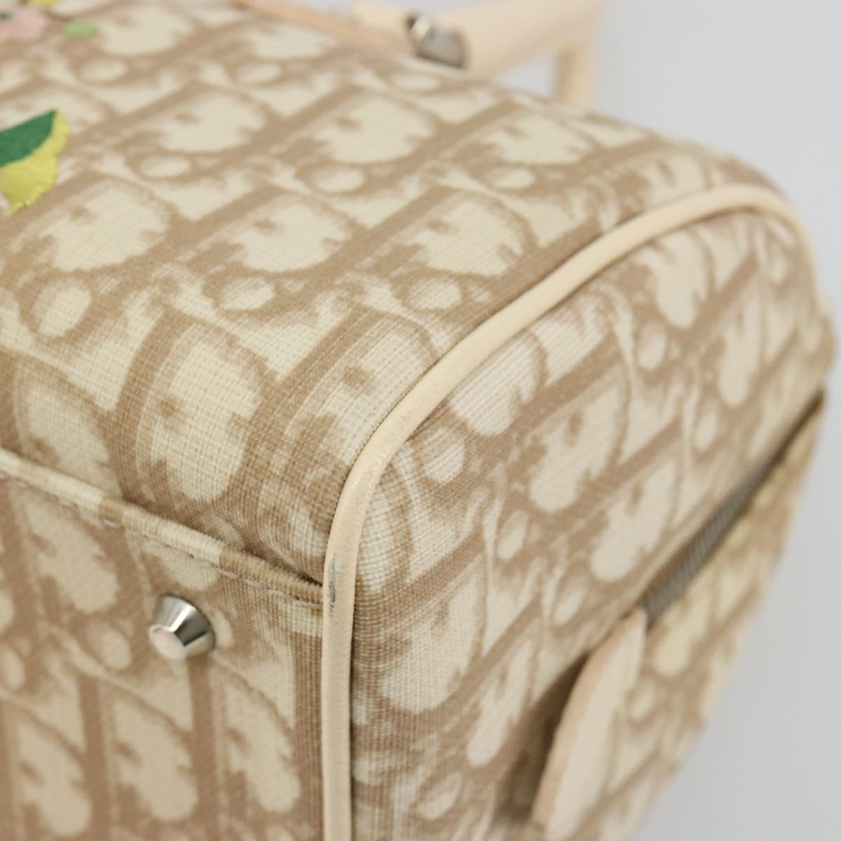 Christian Dior Trotter Canvas Romantic Hand Bag PVC Beige Silver Auth 165275V