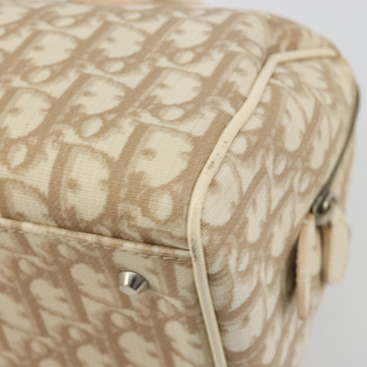Christian Dior Trotter Canvas Romantic Hand Bag PVC Beige Silver Auth 165275V