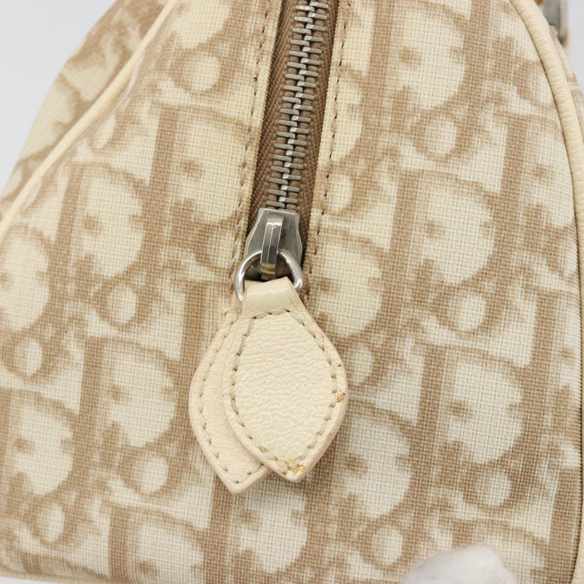 Christian Dior Trotter Canvas Romantic Hand Bag PVC Beige Silver Auth 165275V