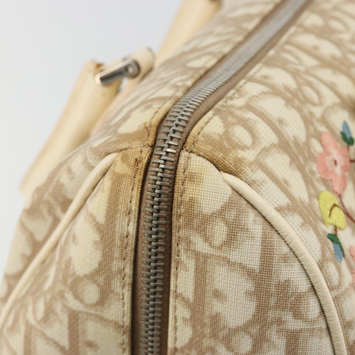 Christian Dior Trotter Canvas Romantic Hand Bag PVC Beige Silver Auth 165275V