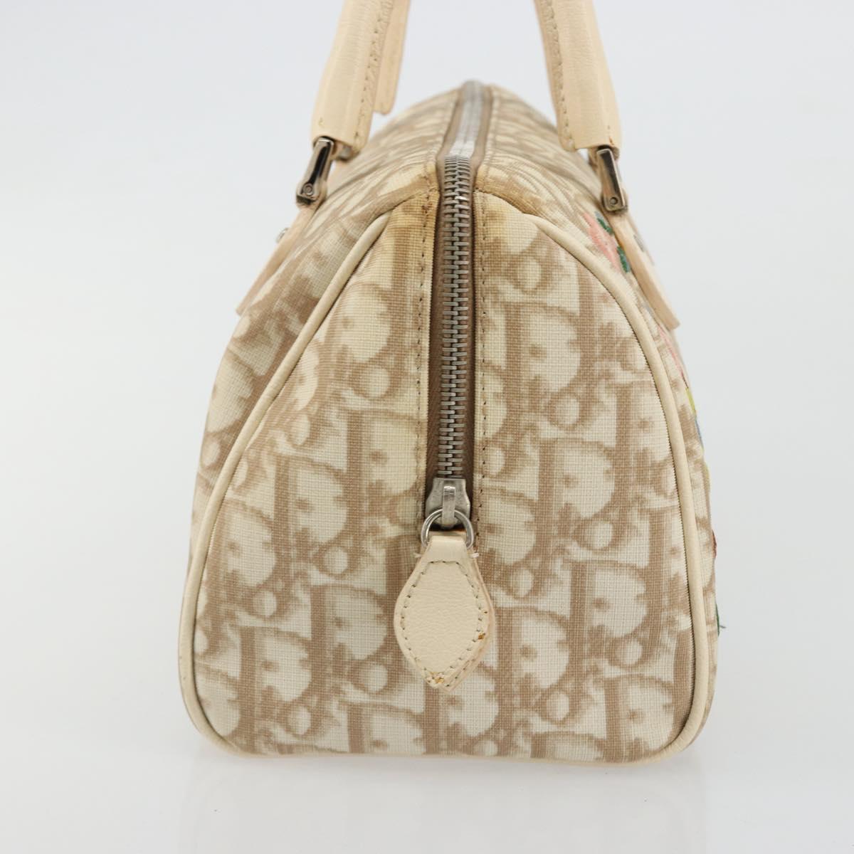 Christian Dior Trotter Canvas Romantic Hand Bag PVC Beige Silver Auth 165275V