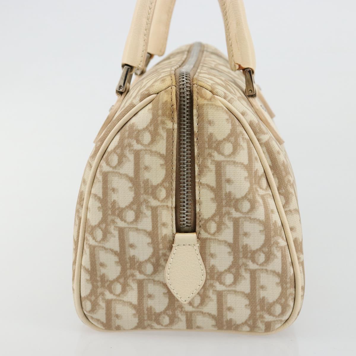 Christian Dior Trotter Canvas Romantic Hand Bag PVC Beige Silver Auth 165275V