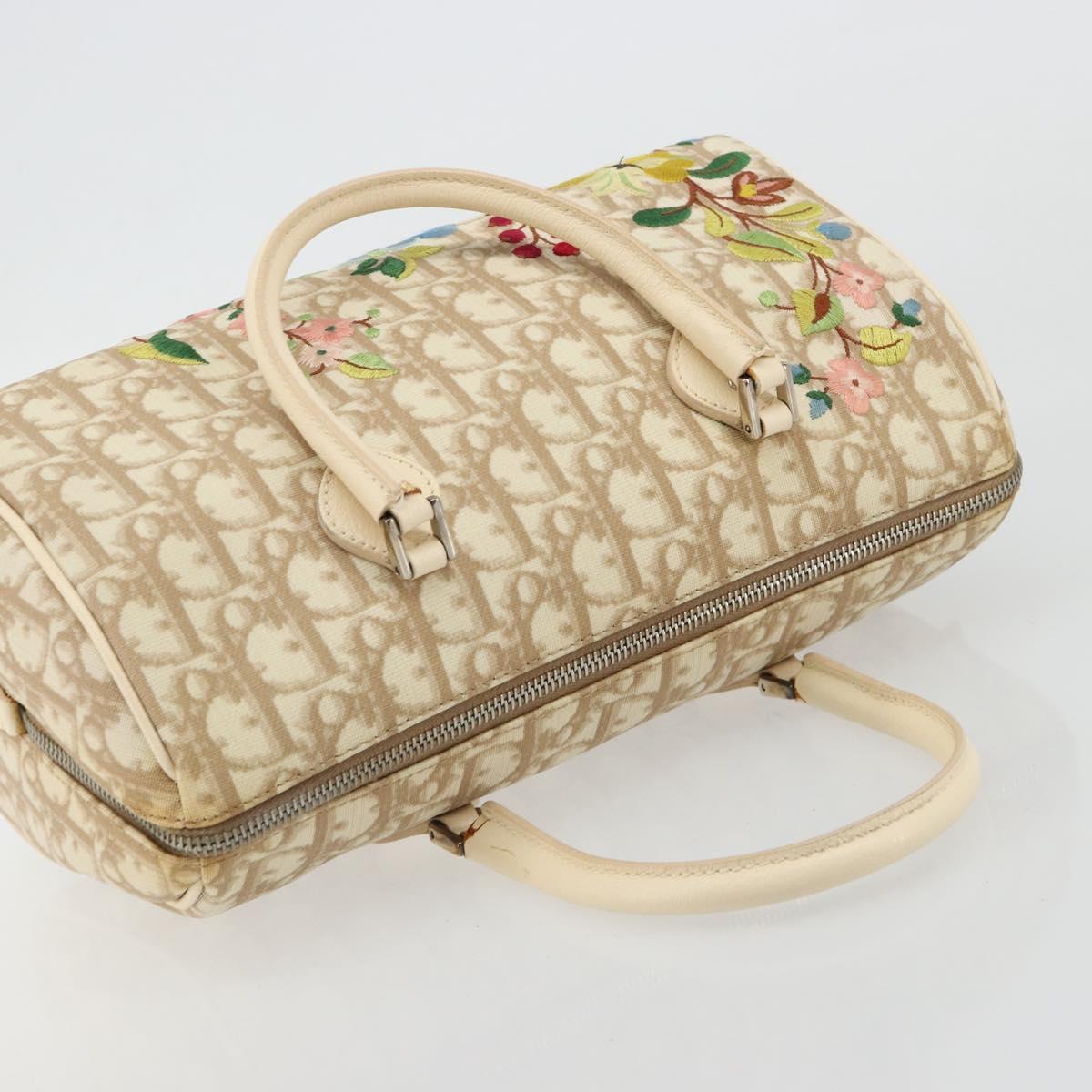 Christian Dior Trotter Canvas Romantic Hand Bag PVC Beige Silver Auth 165275V