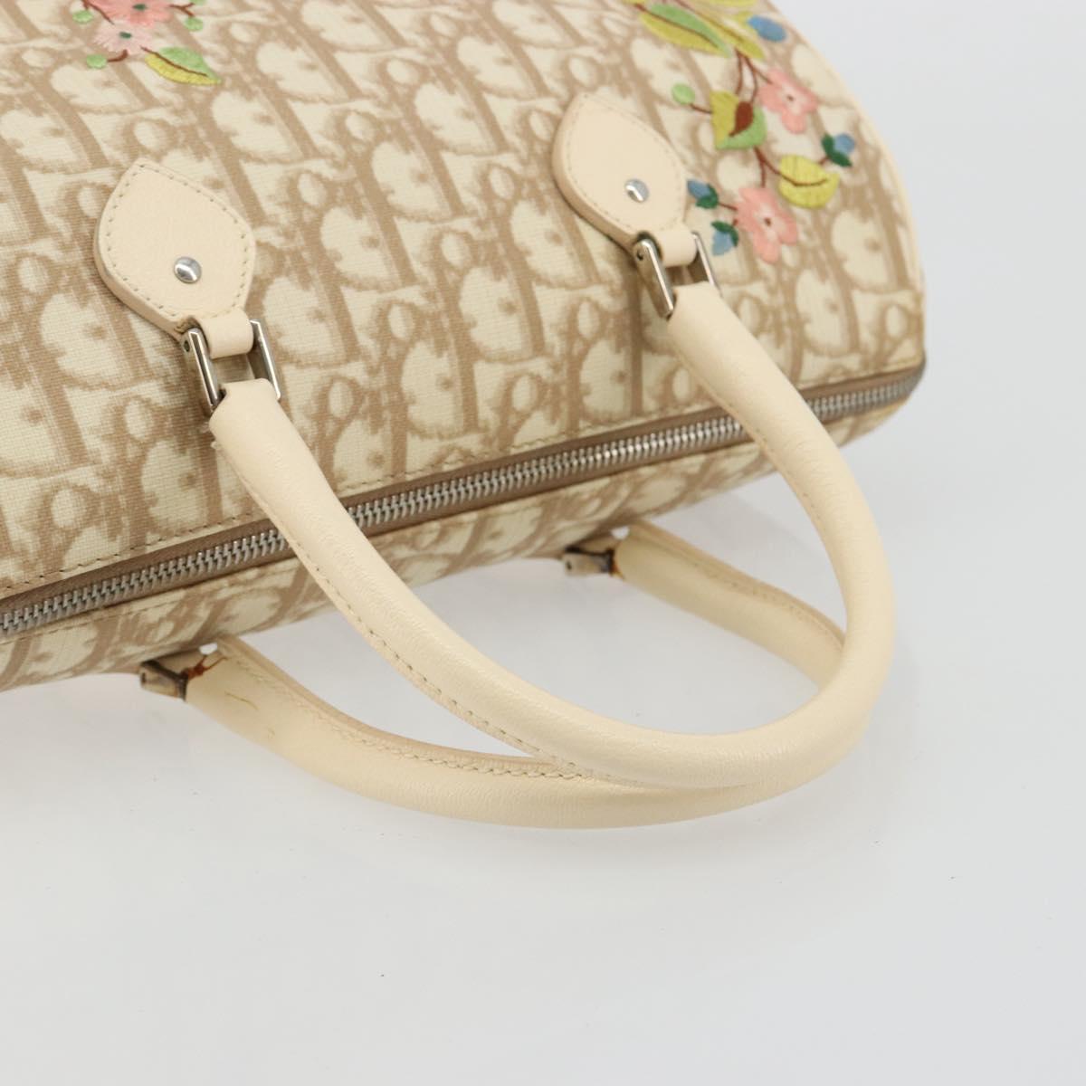 Christian Dior Trotter Canvas Romantic Hand Bag PVC Beige Silver Auth 165275V