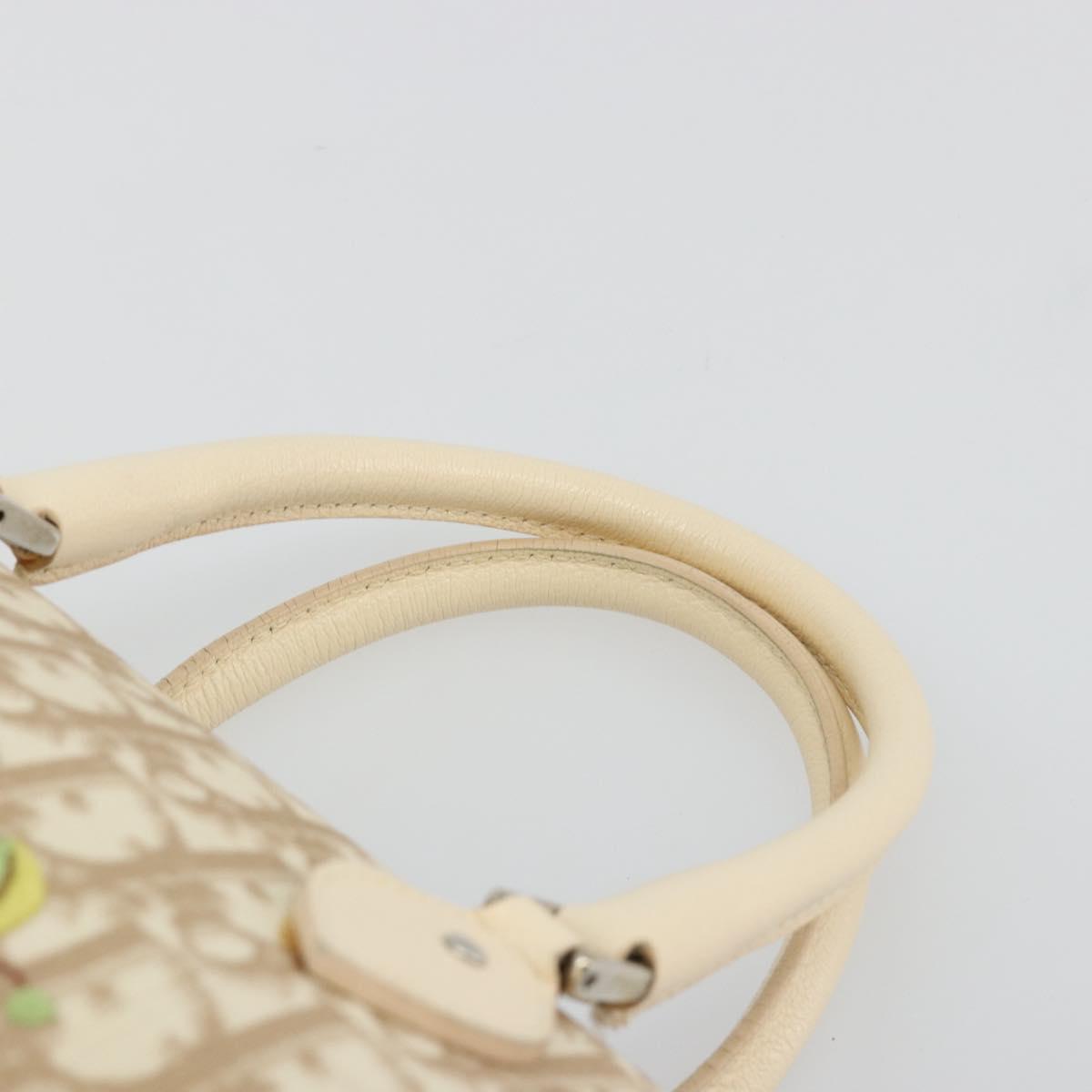 Christian Dior Trotter Canvas Romantic Hand Bag PVC Beige Silver Auth 165275V