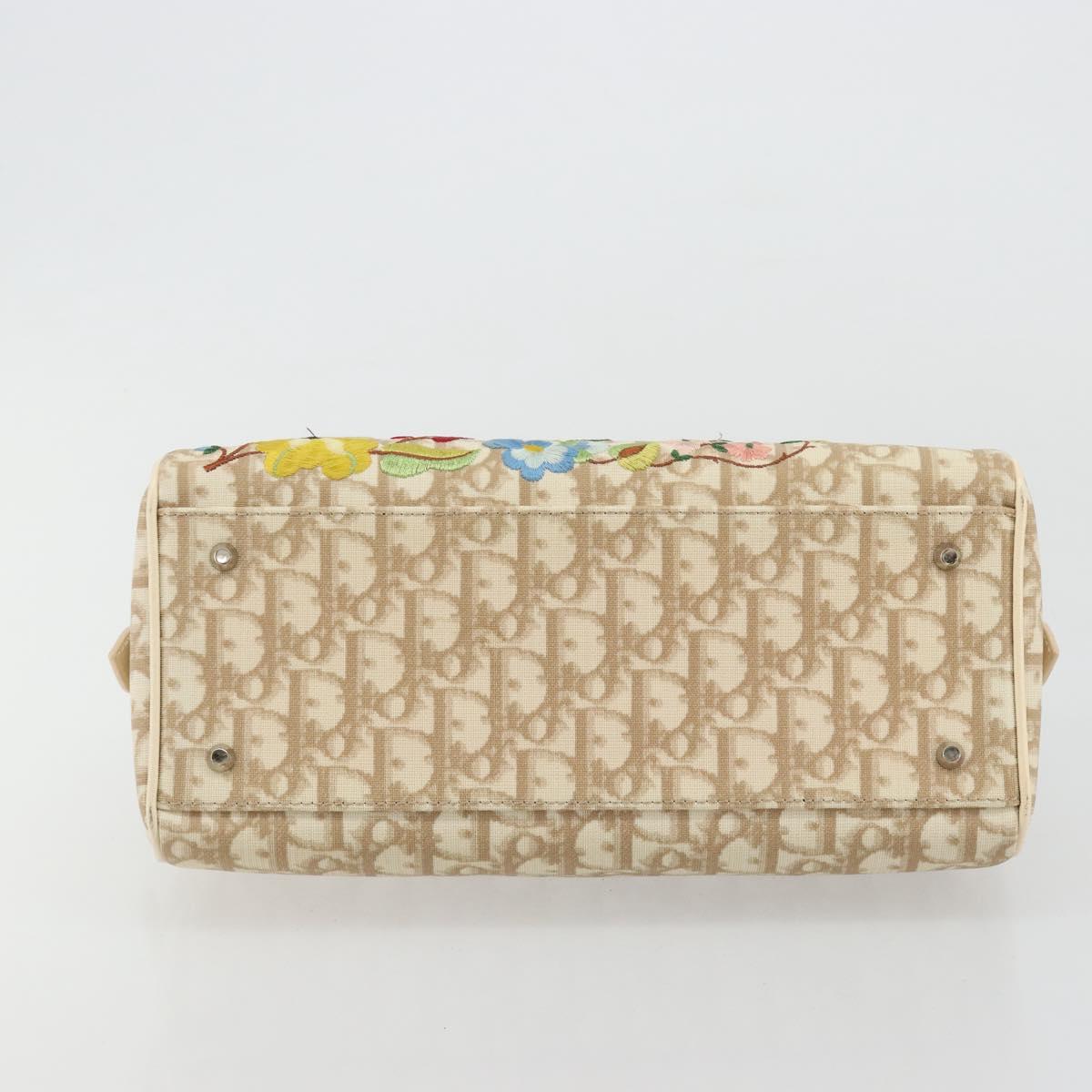 Christian Dior Trotter Canvas Romantic Hand Bag PVC Beige Silver Auth 165275V