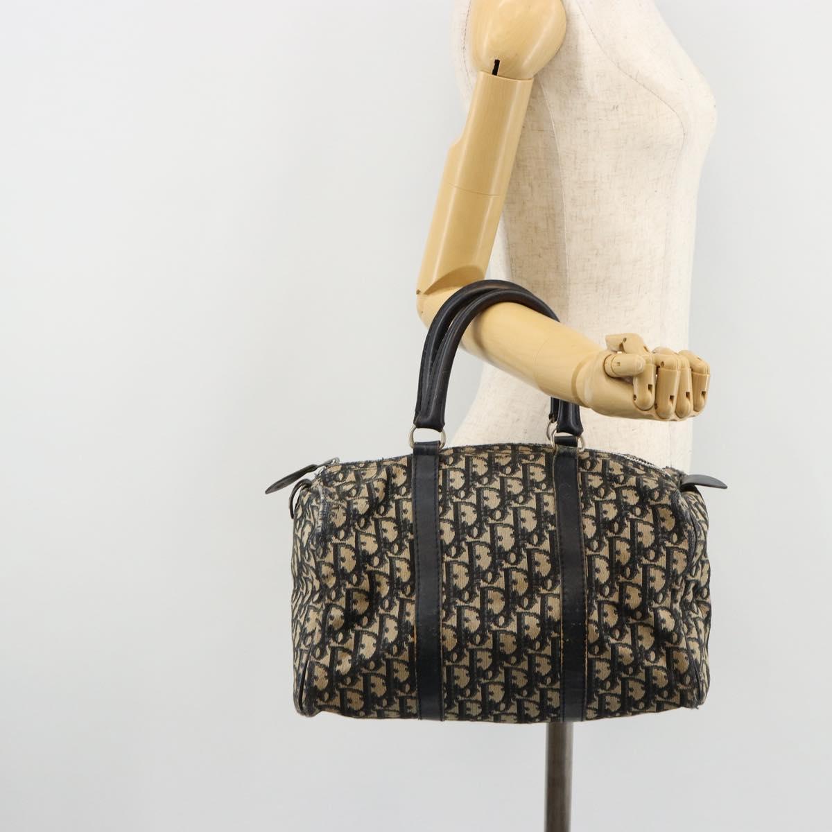 Christian Dior Trotter Canvas Hand Bag Navy Silver Auth 165279