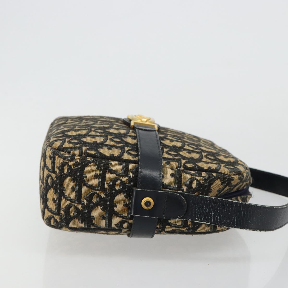 Christian Dior Trotter Canvas Shoulder Bag Navy Gold Auth 165280