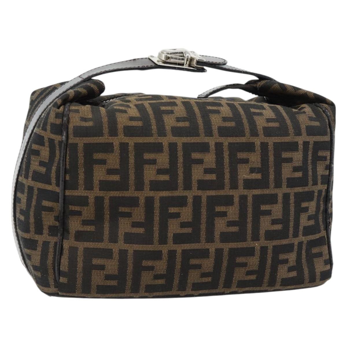 FENDI Zucca Canvas Vanity Hand Bag Black Brown Auth 165292