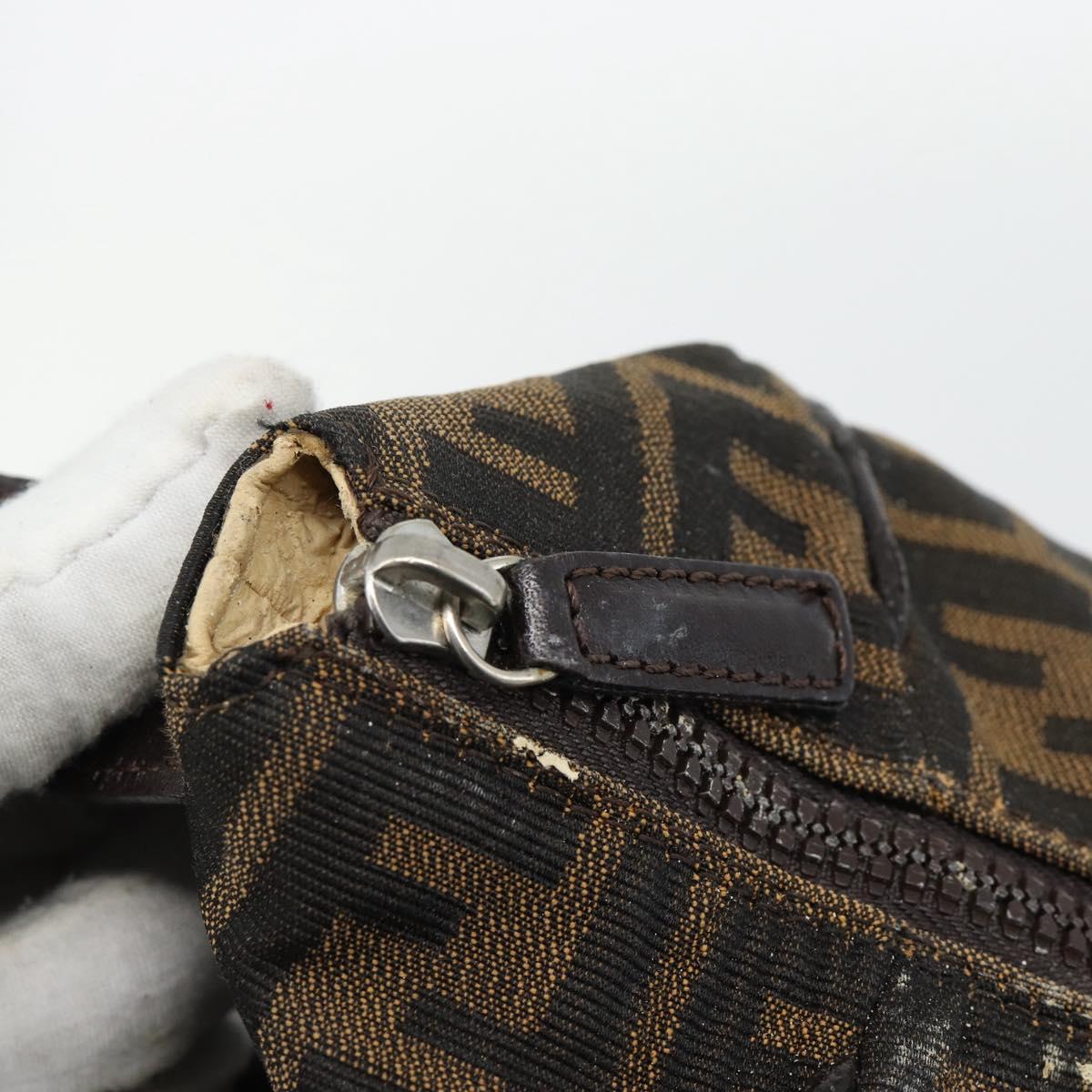 FENDI Zucca Canvas Vanity Hand Bag Black Brown Auth 165292